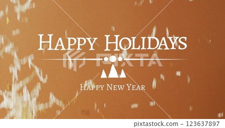 Image of happy new year text over confetti falling 123637897