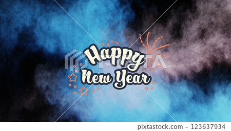 Image of happy new year text over colourful powder 123637934