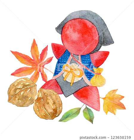 Watercolor illustration: Autumn trip to Hida Takayama 123638159