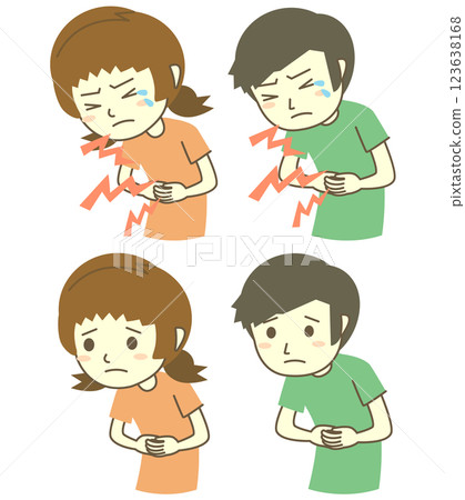 一群患有胃痛的男孩和女孩 一群患有胃痛的男孩和女孩 123638168
