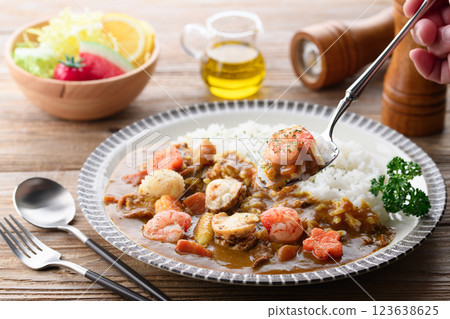 Seafood curry (scallops, squid, shrimp) Seafood curry (scallops, squid, shrimp) 123638625