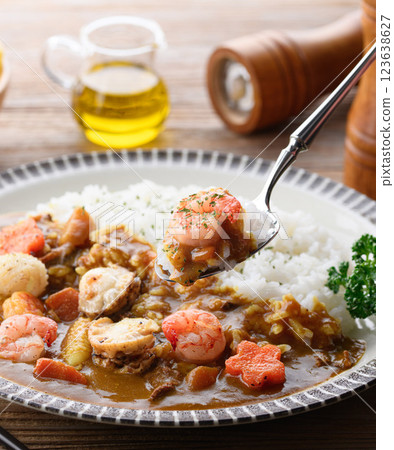 Seafood curry (scallops, squid, shrimp) Seafood curry (scallops, squid, shrimp) 123638627