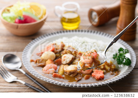 Seafood curry (scallops, squid, shrimp) Seafood curry (scallops, squid, shrimp) 123638632