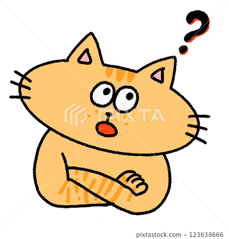 問題？一隻棕色虎斑貓疑惑的插圖， 123638666