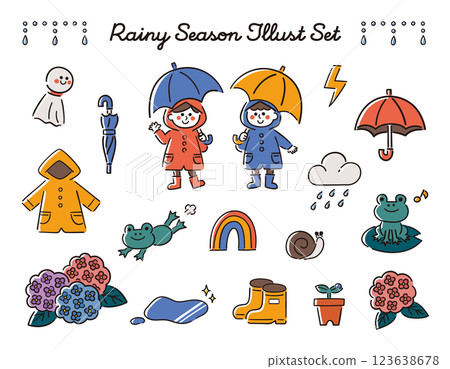 雨季向量手繪線描插畫集 123638678