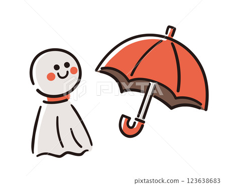 Teru Teru Bouzu and umbrella / rainy season / vector hand-drawn line drawing illustration Teru Teru Bouzu and umbrella / rainy season / vector hand-drawn line drawing illustration 123638683