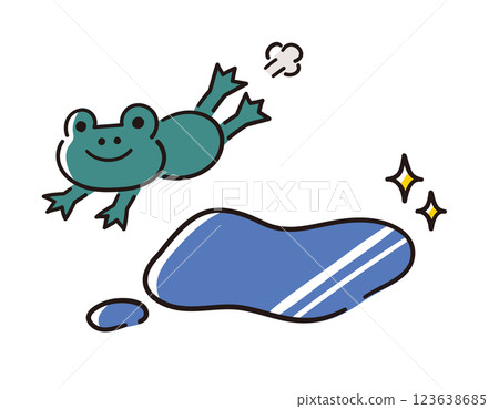 Frog and puddle / rainy season / vector hand-drawn line drawing illustration Frog and puddle / rainy season / vector hand-drawn line drawing illustration 123638685