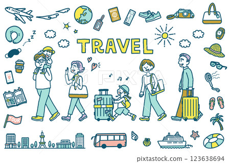 Three generations family travel illustration travel icon set simple Three generations family travel illustration travel icon set simple 123638694