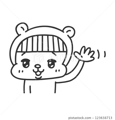 A person wearing a bear costume waving his hand - line drawing A person wearing a bear costume waving his hand - line drawing 123638713