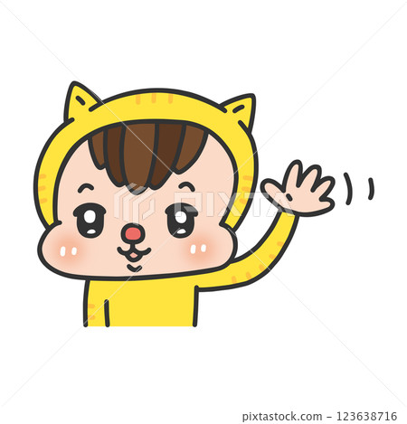 A person wearing a cat costume waving 123638716
