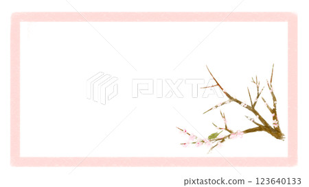 Realistic plum blossom and nightingale frame hand-drawn illustration 123640133