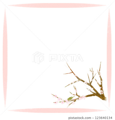 Realistic plum blossom and nightingale frame hand-drawn illustration Realistic plum blossom and nightingale frame hand-drawn illustration 123640134