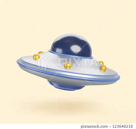 3d ufo alien spaceship cartoon render icon. Futuristic spacecraft ship with yellow light bulbs. Funny silver blue saucer for abduction, game design element, unidentified flying object. 3D illustration 3d ufo alien spaceship cartoon render icon. Futuristic spacecraft ship with yellow light bulbs. Funny silver blue saucer for abduction, game design element, unidentified flying object. 3D illustration 123640218