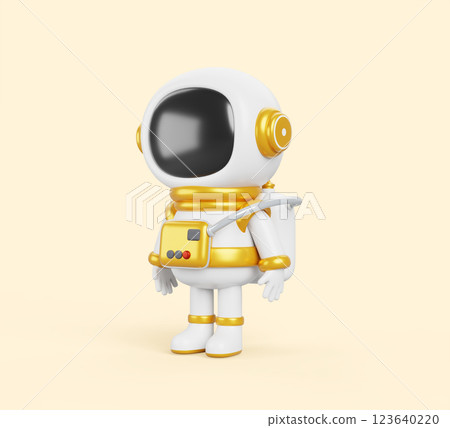 3d cartoon kid astronaut in space suit. Cute little spaceman in white gold spacesuit and helmet isolated on yellow background. Cosmonaut character in costume, render realistic icon. 3D illustration 3d cartoon kid astronaut in space suit. Cute little spaceman in white gold spacesuit and helmet isolated on yellow background. Cosmonaut character in costume, render realistic icon. 3D illustration 123640220