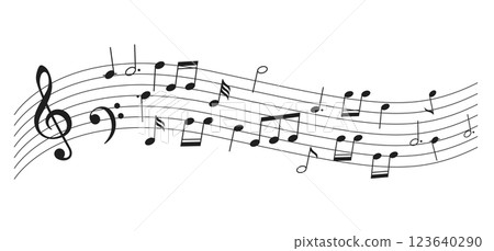 Flowing Musical Notes on Staff Illustrating Melody 123640290