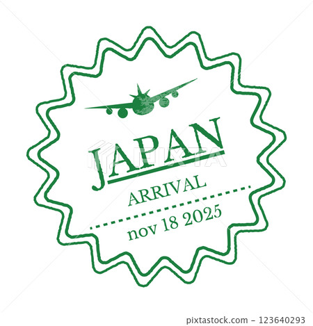 Green Stamp Design Featuring Aircraft and Japan Arrival Green Stamp Design Featuring Aircraft and Japan Arrival 123640293