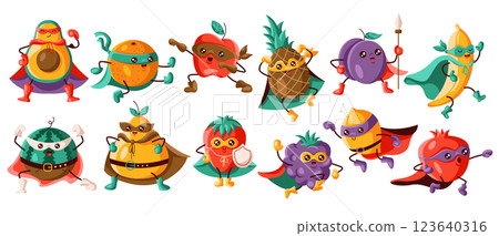 Set of superhero fruits in flat cartoon style 123640316