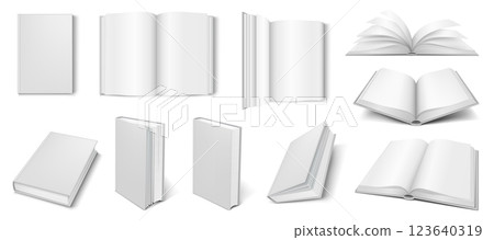 3D Realistic Blank Book Mockup Various Perspectives 123640319