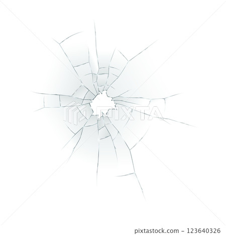 Realistic Shattered Glass Impact on White Background 123640326