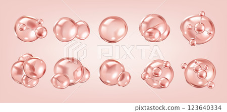 Collagen molecules inside pink bubbles realistic color icons 123640334