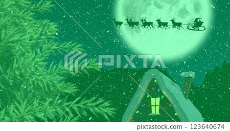 Image of christmas snow falling in winter scenery with full moon over green background Image of christmas snow falling in winter scenery with full moon over green background 123640674
