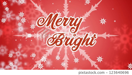 Image of merry christmas text with snowflakes moving on red background Image of merry christmas text with snowflakes moving on red background 123640696