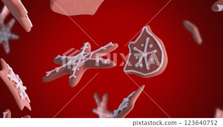 Image of christmas gingerbread cookies over red background Image of christmas gingerbread cookies over red background 123640752