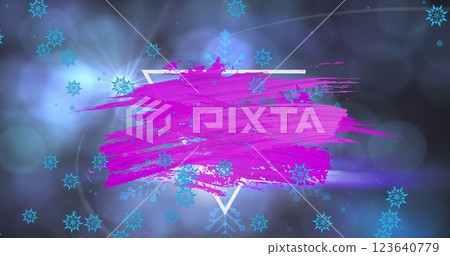 Image of abstract pattern over triangle, lens flare, snowflakes falling over bokeh effect 123640779