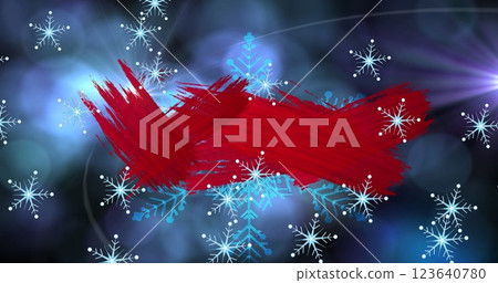 Image of red paint with bokeh effect and lens flare over looping snowflakes Image of red paint with bokeh effect and lens flare over looping snowflakes 123640780