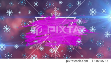 Image of abstract pattern over triangle on large snowflake, lens flare, bokeh effect, snowflakes Image of abstract pattern over triangle on large snowflake, lens flare, bokeh effect, snowflakes 123640784