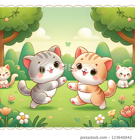 Illustration of cute kittens playing in nature Illustration of cute kittens playing in nature 123640842