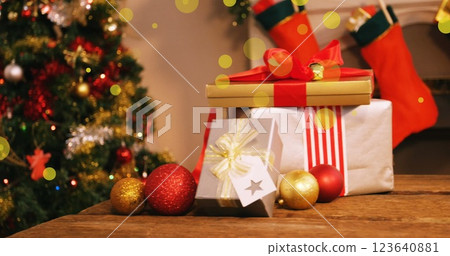Image of spots at christmas and presents 123640881
