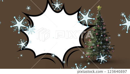 Image of christmas tree over snow falling - Stock Illustration ...