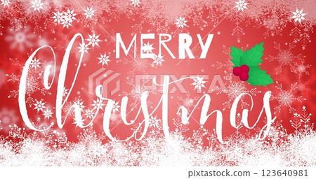 Image of snowflakes falling over merry christmas text banner against red background Image of snowflakes falling over merry christmas text banner against red background 123640981