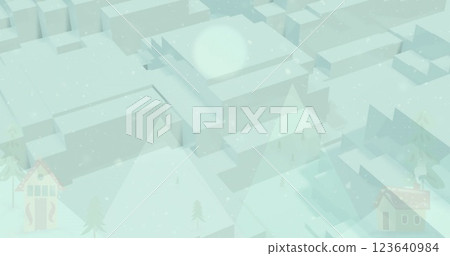 Image of christmas tree icons over concentric shapes against white background 123640984