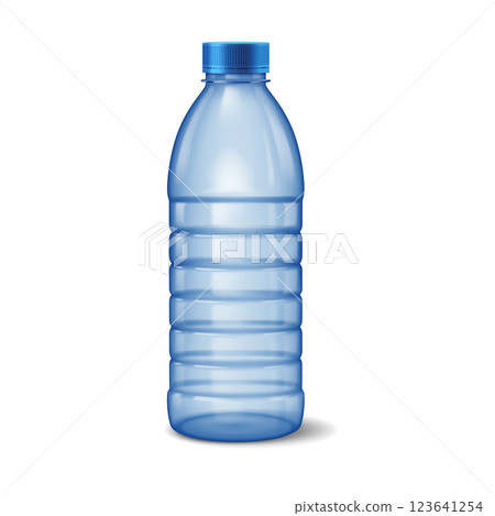 Blue Plastic Water Bottle with Cap on White Background 123641254