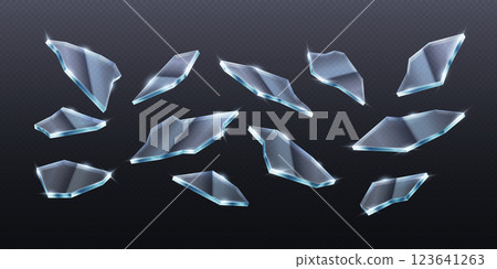 Broken glass pieces scattered on dark background 123641263