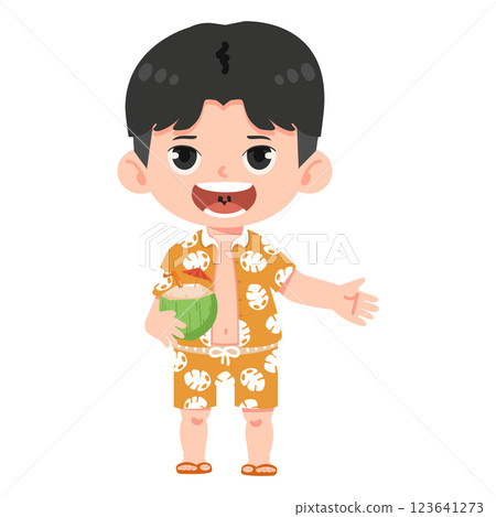 child holding a coconut at the beach child holding a coconut at the beach 123641273