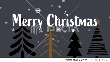 Image of merry christmas text over snow falling in christmas winter scenery background Image of merry christmas text over snow falling in christmas winter scenery background 123641417
