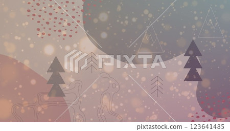 Image of snow falling over christmas trees in winter scenery Image of snow falling over christmas trees in winter scenery 123641485