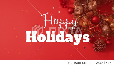 This image is about christmas tradition and celebration a digital image of happy holidays text banne 123641647