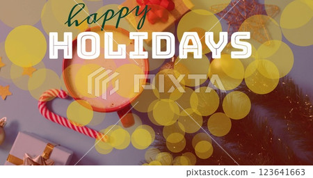 Digital image of yellow spots floating against black background 123641663