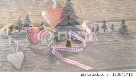 Image of winter scenery over christmas decorations 123641718
