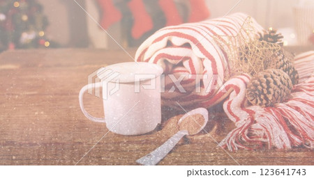 Image of winter scenery over christmas decorations 123641743