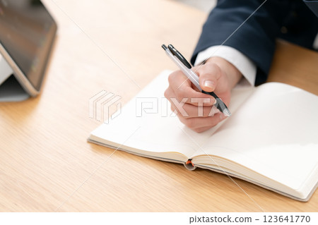 Boy, teenage, studying, pen 123641770