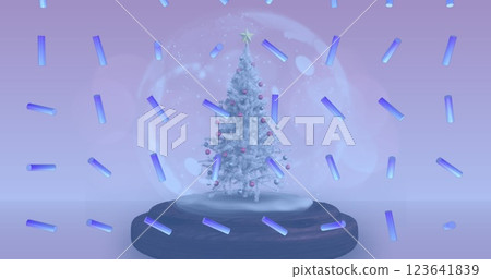Image of abstract blue shapes in seamless pattern against christmas tree icon in a snow globe Image of abstract blue shapes in seamless pattern against christmas tree icon in a snow globe 123641839