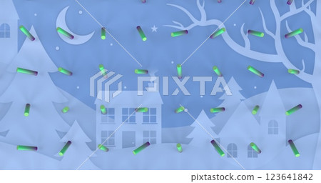 Image of green abstract shapes in seamless pattern over winter landscape with copy space Image of green abstract shapes in seamless pattern over winter landscape with copy space 123641842