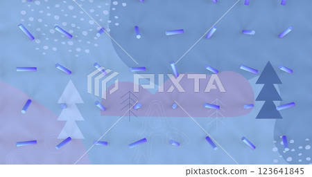 Image of blue abstract shapes in seamless pattern over christmas tree icons on blue background Image of blue abstract shapes in seamless pattern over christmas tree icons on blue background 123641845