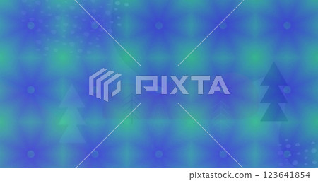 Image of green abstract shapes in seamless pattern over christmas tree icons on blue background Image of green abstract shapes in seamless pattern over christmas tree icons on blue background 123641854