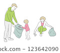 Family picking up trash 123642090